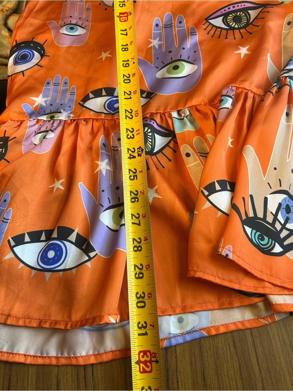 Bululu‎ Resort Orange Eye Print Mini Dress XS Boho Festival - Picture 11 of 11